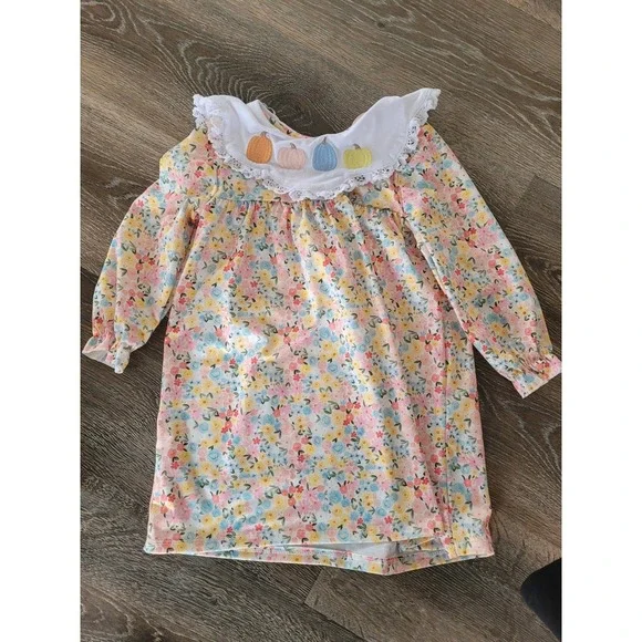Abby‎ & Evie Girls Floral Dress 3 Long Sleeve Pumpkin Embroidered Lace Collar #6