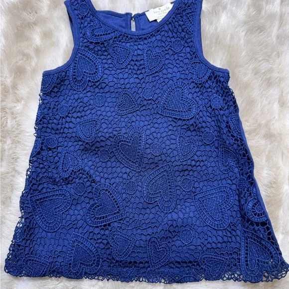 Kate Spade Baby Girl Navy Blue Heart Lace Overlay Shift Dress Size 12M