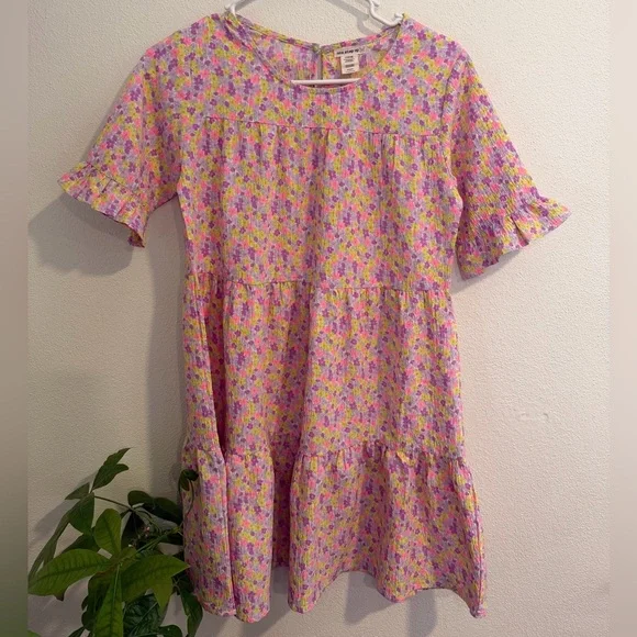 One step up Floral Babydoll Dress Size L (14/16) Cottagecore Spring Pink Yellow