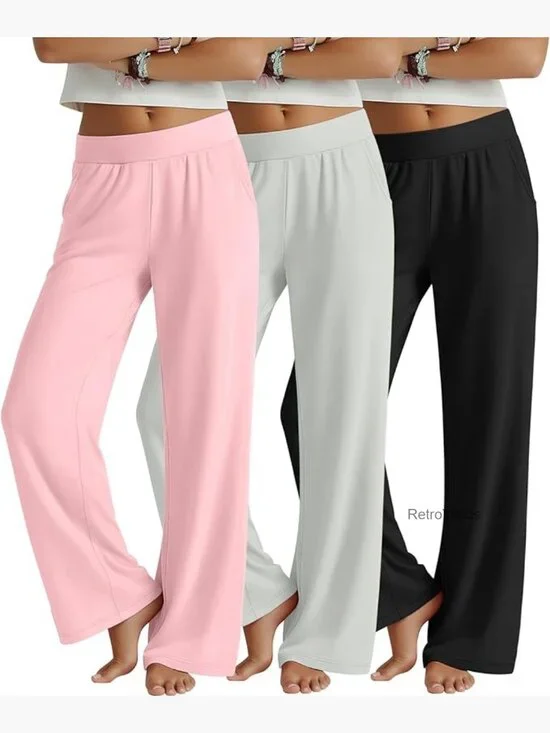 3 Pack Girls Wide Leg Sweatpants Elastic Waist Baggy Pants with Pockets