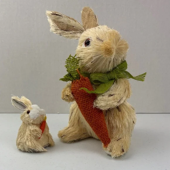 Adorable Tan and Orange Bunny Plush Set