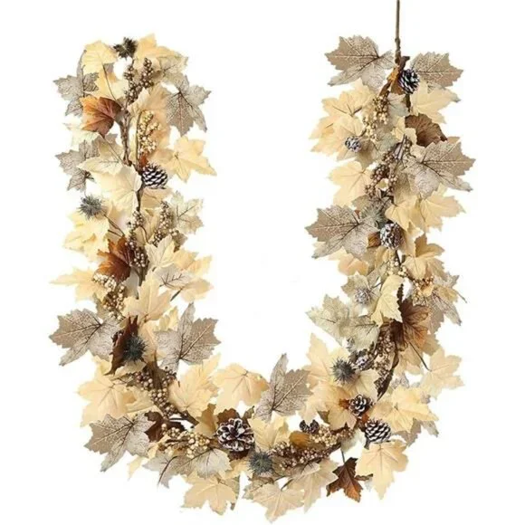 Fall Garland with Lights 6Ft Autumn Garland with Pumpkins Maple Leaves