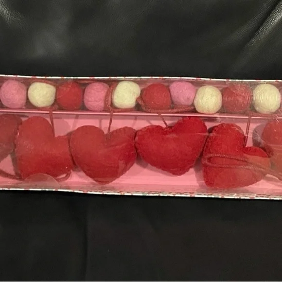 Valentines Love & Cupcakes Hearts and Pom Poms Garland - Felt Hearts Garland
