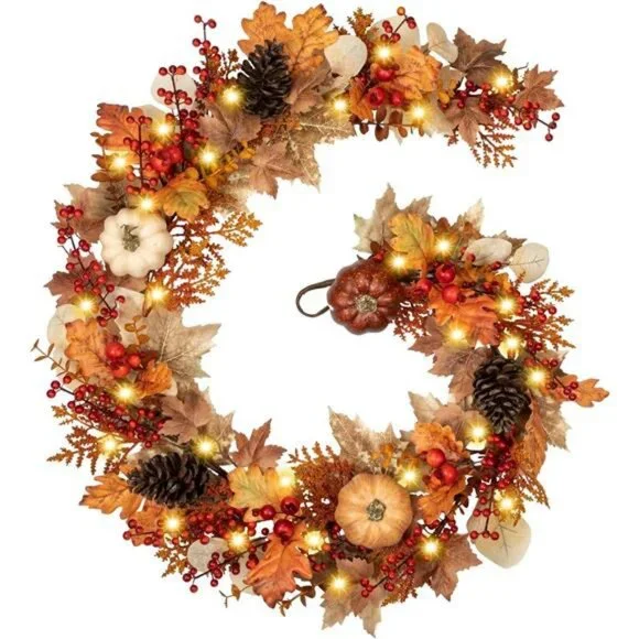6Ft Fall Porch Decorations Outdoor for Home Backdrop Pumpkins Berries Pine Cones