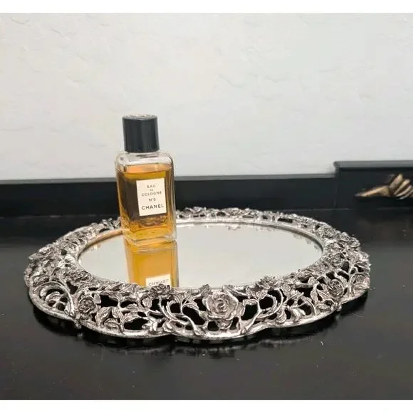 Silver Plate Vintage Vanity Mirror 10 X 8