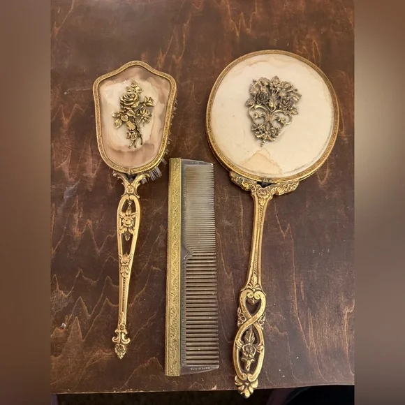 Gold Vintage Decorative Wall Mirror Set - Ornate Floral Design matson