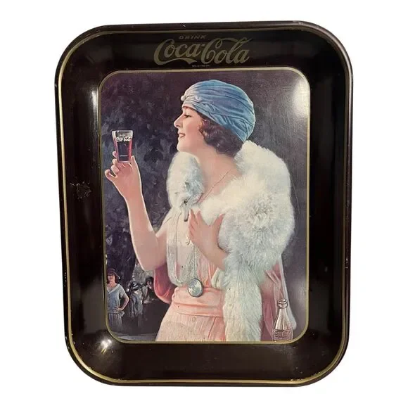 Vintage Coca-Cola Art Deco Flapper Lady Advertising Serving Tray Multicolor