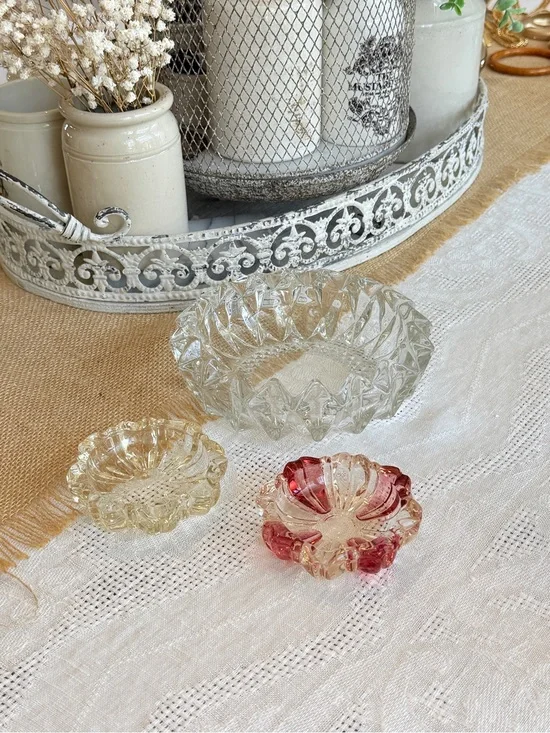 3 Vintage Anchor Hocking Glass Ashtrays Ruby Red and Clear