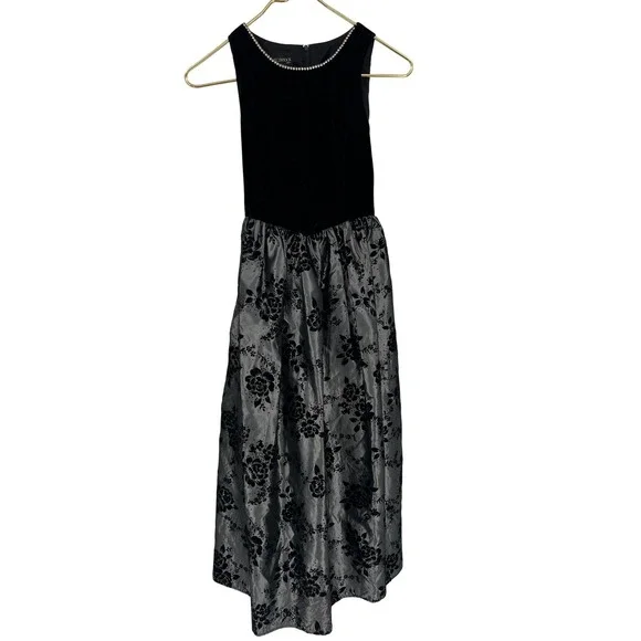 Vintage Jessica McClintock Girls Velvet Formal Dress Rhinestones Flocked‎ 80s 16