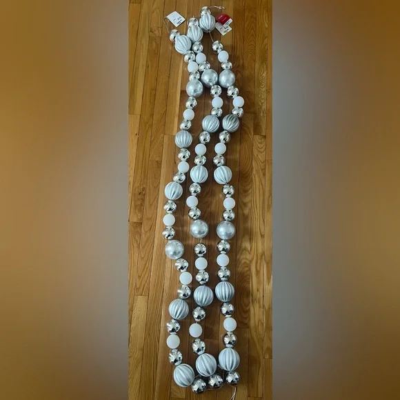 At home 6 ft winter balls silver white garland- set of 3