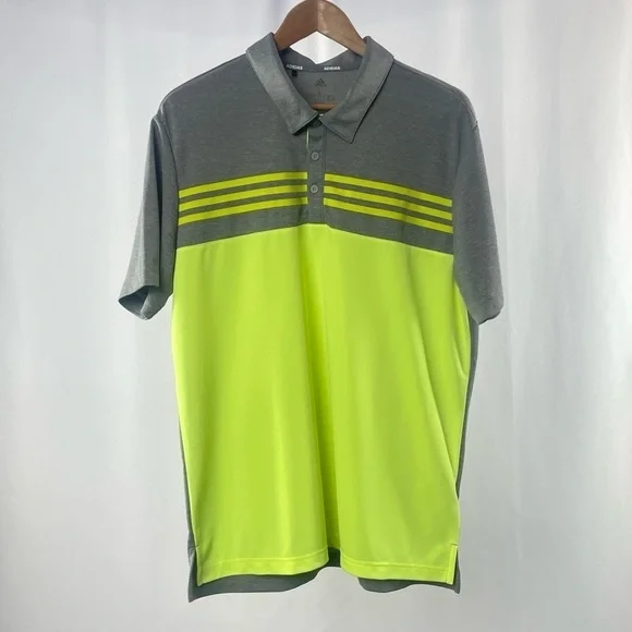 Adidas Short‎ Sleeve Polo Shirt in Neon Green Grey Size Large