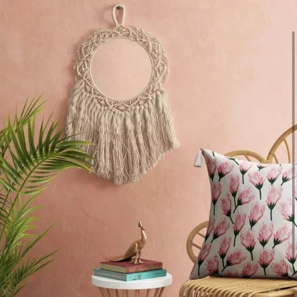 World Market Round Macrame Mirror