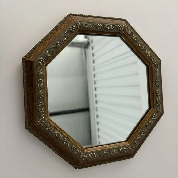 Vintage Octagon Wall Mirror in Filigree Wood Frame