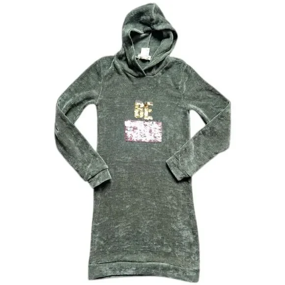 Youth Girls Love Cameron LA Crushed Velvet Be Kind Flip Sequins Hooded Dress - 7