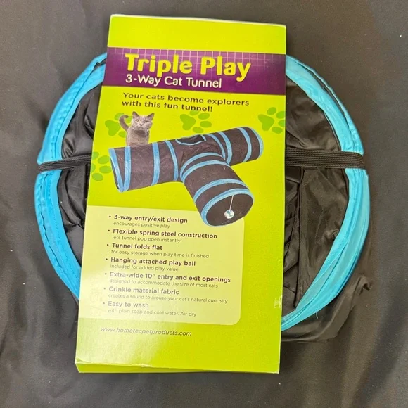 Pet Cat Tunnel Tube Cat Toys 3 Way Collapsible, Tunnels for Indoor Cats new