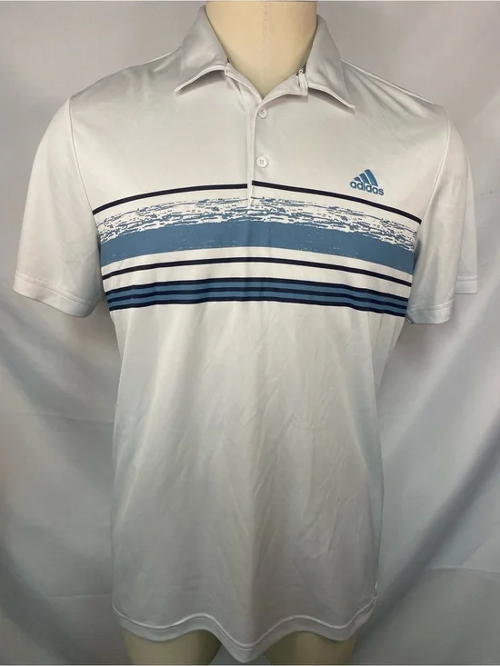 adidas White Polo with Blue Striped Chest Design Men’s Large