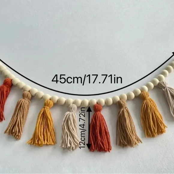 1pc Autumn-Themed Fireplace Garland Wall Hanging -Wooden Beads Tassel Decoration