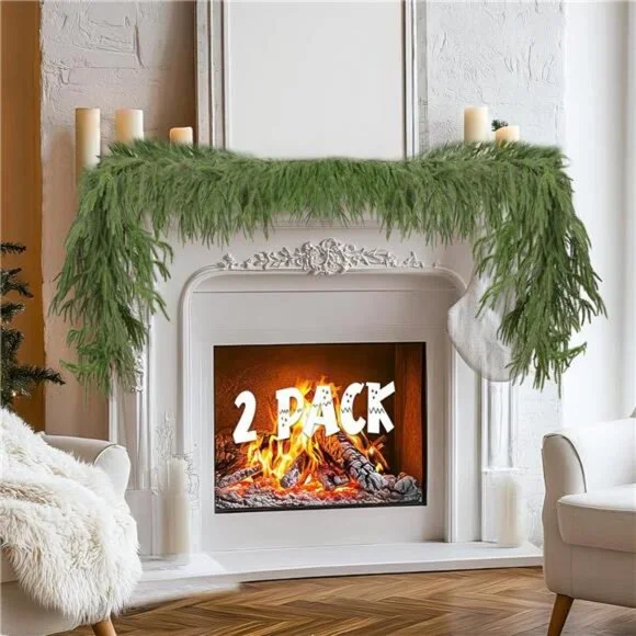 2 Pcs Christmas Norfolk Pine Garlands, 6 Ft Artificial Pine Garland Ornament