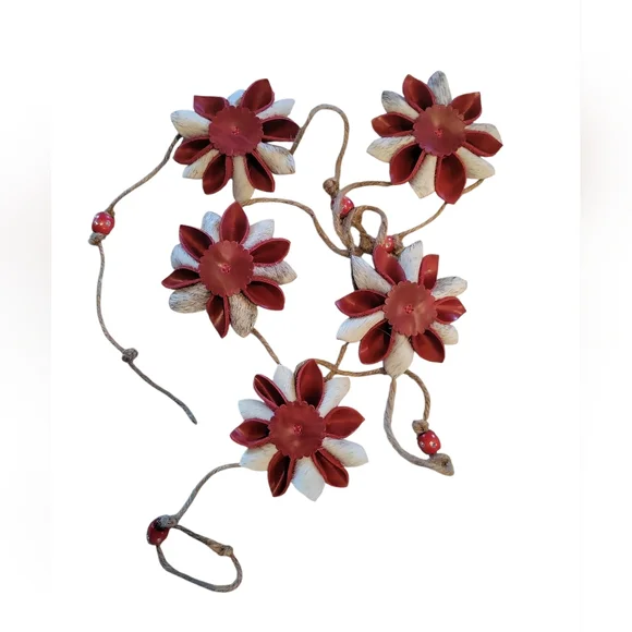 Leather Flower Garland Hand Crafted Christmas Decor Unique Rustic Western