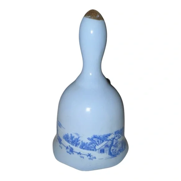 Vtg Currier and Ives Blue Porcelain Bell The Old Homestead in Winter 3.75