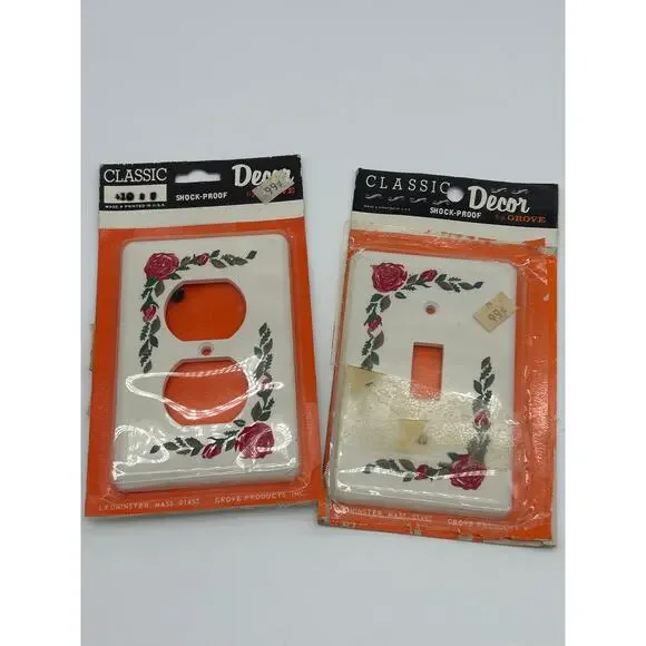 Vintage Grove Classic Decor Floral Switch Outlet Cover Plates Lot (2) NOS Rose