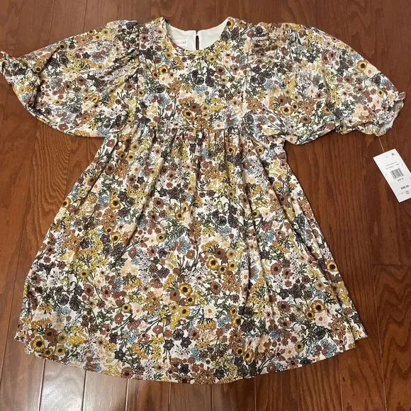 Bonnie Jean Blossom Floral Empire Dress NWT girls Size 12 Brown Blue‎ Flowers