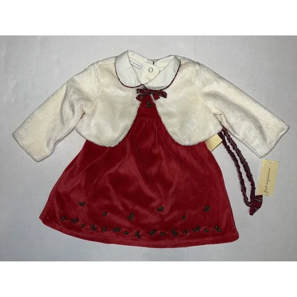 First‎ Impressions Baby Girls Red Velour Christmas Dress w/ Shrug 3-6 Months New