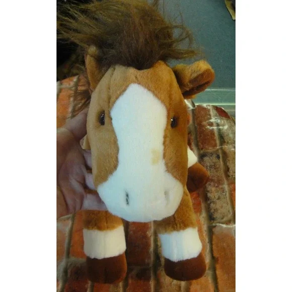Russ Berrrie Pony Hand Puppet Stuffed Animal Plush Brown White Derby Horse 13