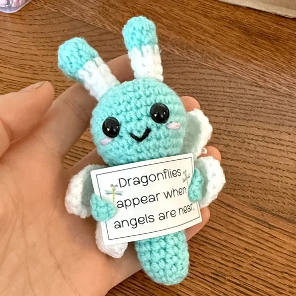 Handmade Crochet Dragonfly Toy - Blue and White