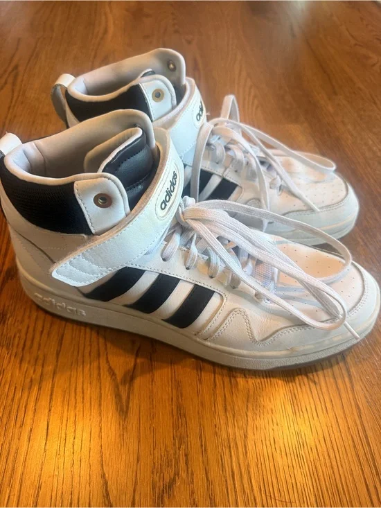 Adidas White and Black Mid-Top Sneakers with Ankle Strap 9.5