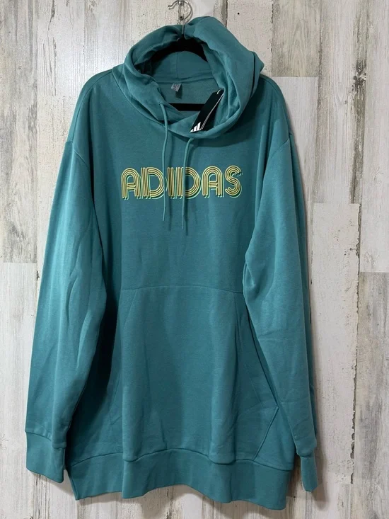 adidas Powder Teal Hoodie with Yellow-Green Logo Accent