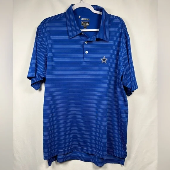 Adidas Dallas Cowboys Climate Polo Shirt Blue With White Stripes L