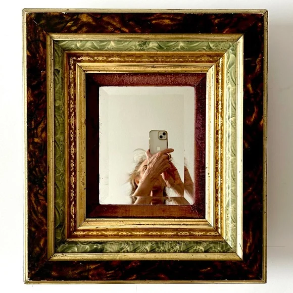 1880's ANTIQUE Large Deep 5 Layer Victorian Beveled Mirror. Velvet w/ Gilt