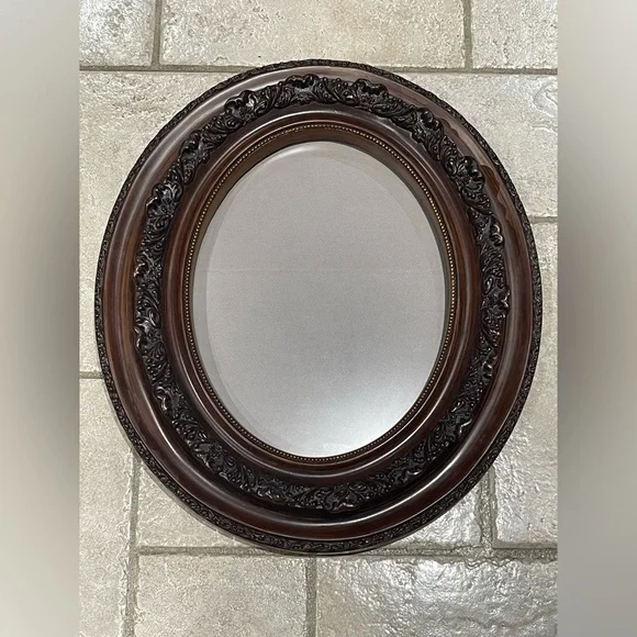 Ornate Victorian Oval Wall Mirror or Picture Frame in Dark Brown