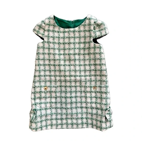 Lilly Pulitzer Girls Shift Dress Fiddle leaf Green Windowpane Tweed Sz 3