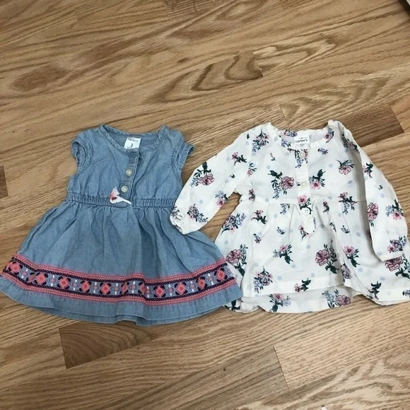Carter’s Bundle Denim Embroidered Dress 3 mos Baby Girl Long Sleeve Boho Top