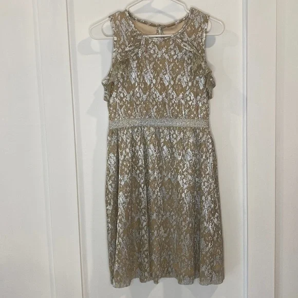 WONDER NATION tan & silver sleeveless dress