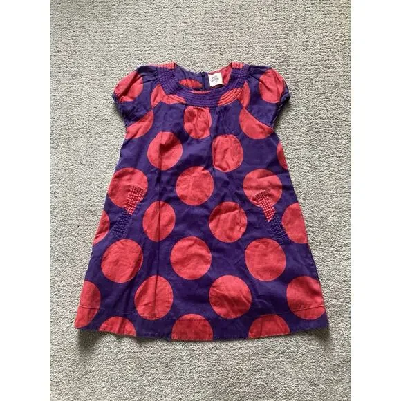 MINI BODEN Classic Big Polka Dot Shift Dress Smocked Style Collar Pockets 5-6 yr