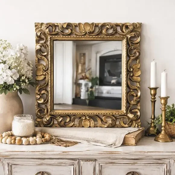 Vintage Ornate Gold Mirror Hollywood Regency Baroque Vanity Heavy Decor