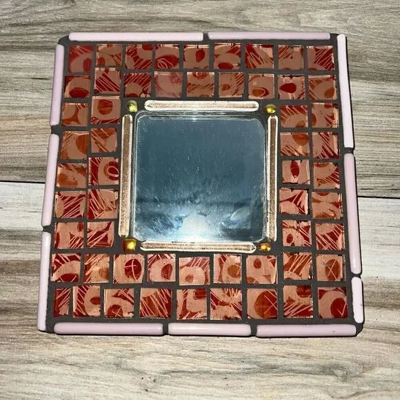 Abstract Signed Mirror Hand Made Ginger Kelly 2019 Artisan made 3D Brown Pinks