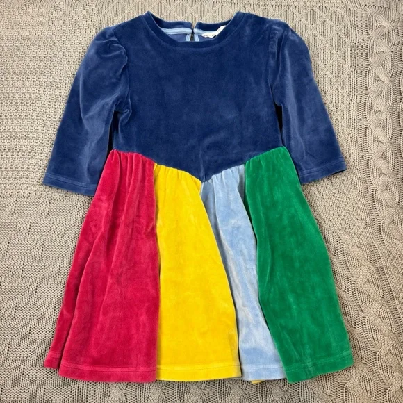 Mini Boden Rainbow Velour Girls Twirl Dress 3/4
