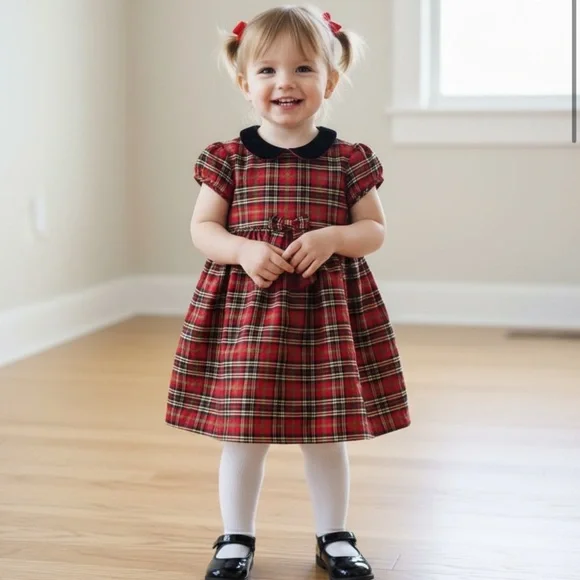 Talbots Kids Red Plaid Silk Dress size 18M