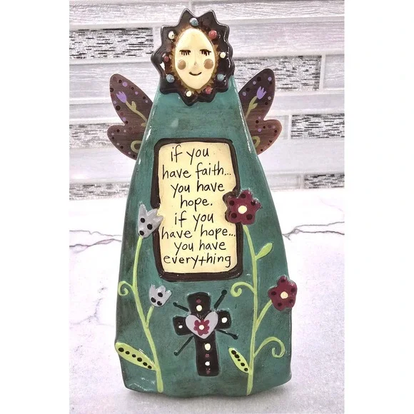 Faith & Hope Natural Life FreeStanding Copper Wings Pottery Angel‎ 2d Flowers