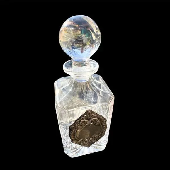 Antique Crystal Decanter with Sterling Silver Ornate Accent Vintage Estate