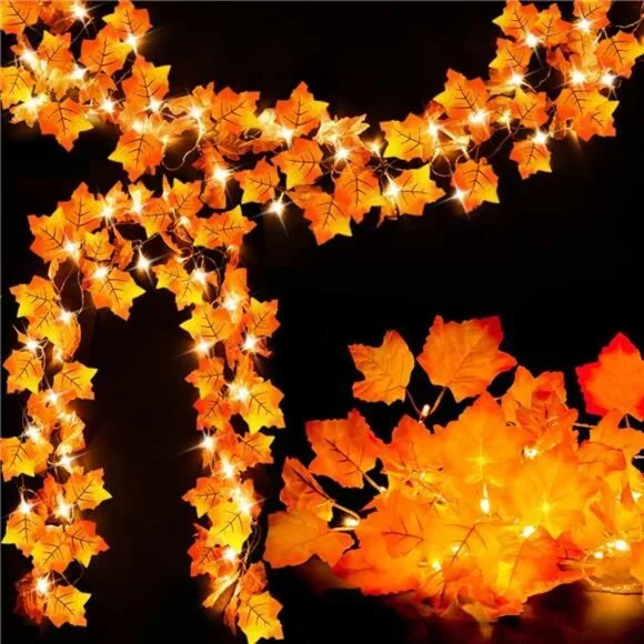 Fall Decor 2 Pack Lighted Fall Garland, Total 16.4ft 40 LED Thanksgiving Decor