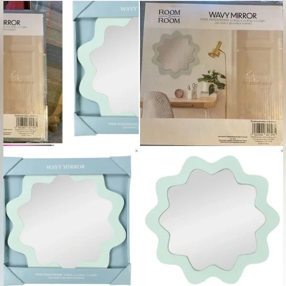 Wavy Mirror - Mint Green Wavy Scallop Round Wall Mirror 12in NEW
