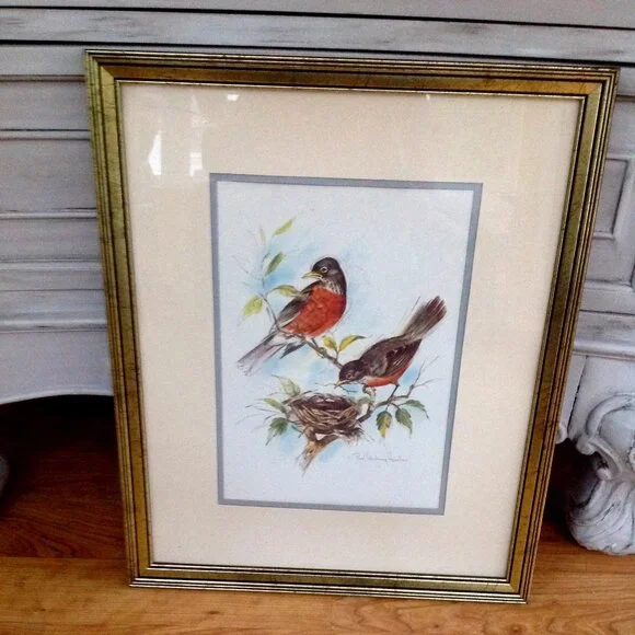 Vintage Gold Framed Matted Bird Picture 18 x 22