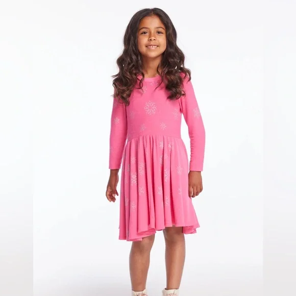 CHASER Pink Glitter Snowflakes Girls Long Sleeved Dress Size 5
