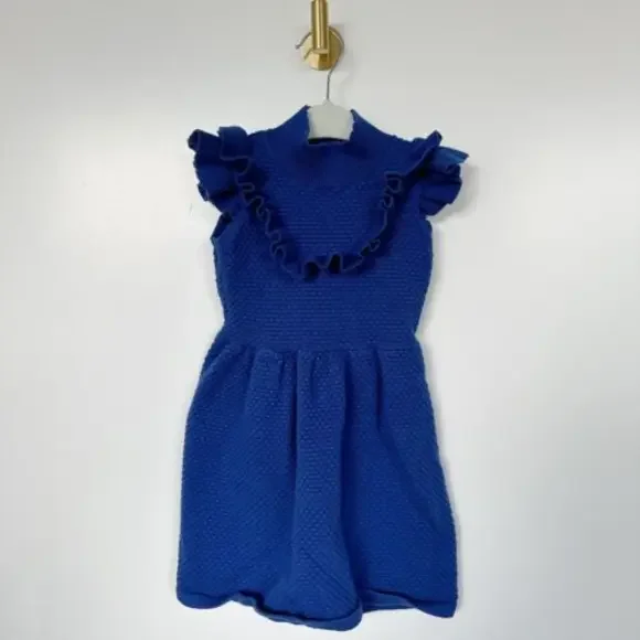 Janie and Jack • Blue Knit Ruffle Mock Neck Dress