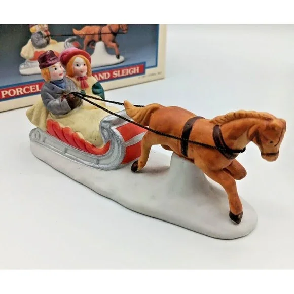 Vintage Lemax Porcelain Horse and Sleigh Figurine‎ - 1991